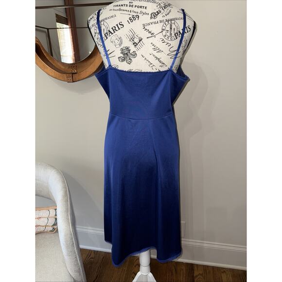 Vanity Fair VTG Sz L Navy Sexy Satin Lace Slip Midi Hollywood Movie Star Nightie - Picture 5 of 7